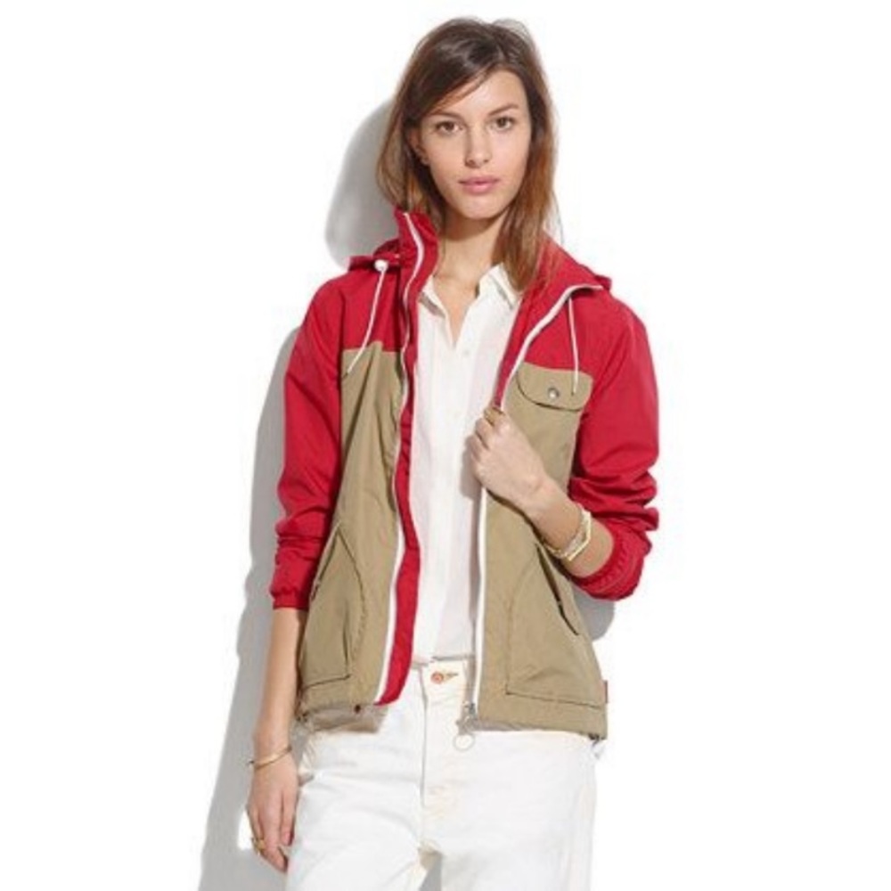 NWOT Women’s J Crew Penfield Navy and Tan Hooded Raincoat